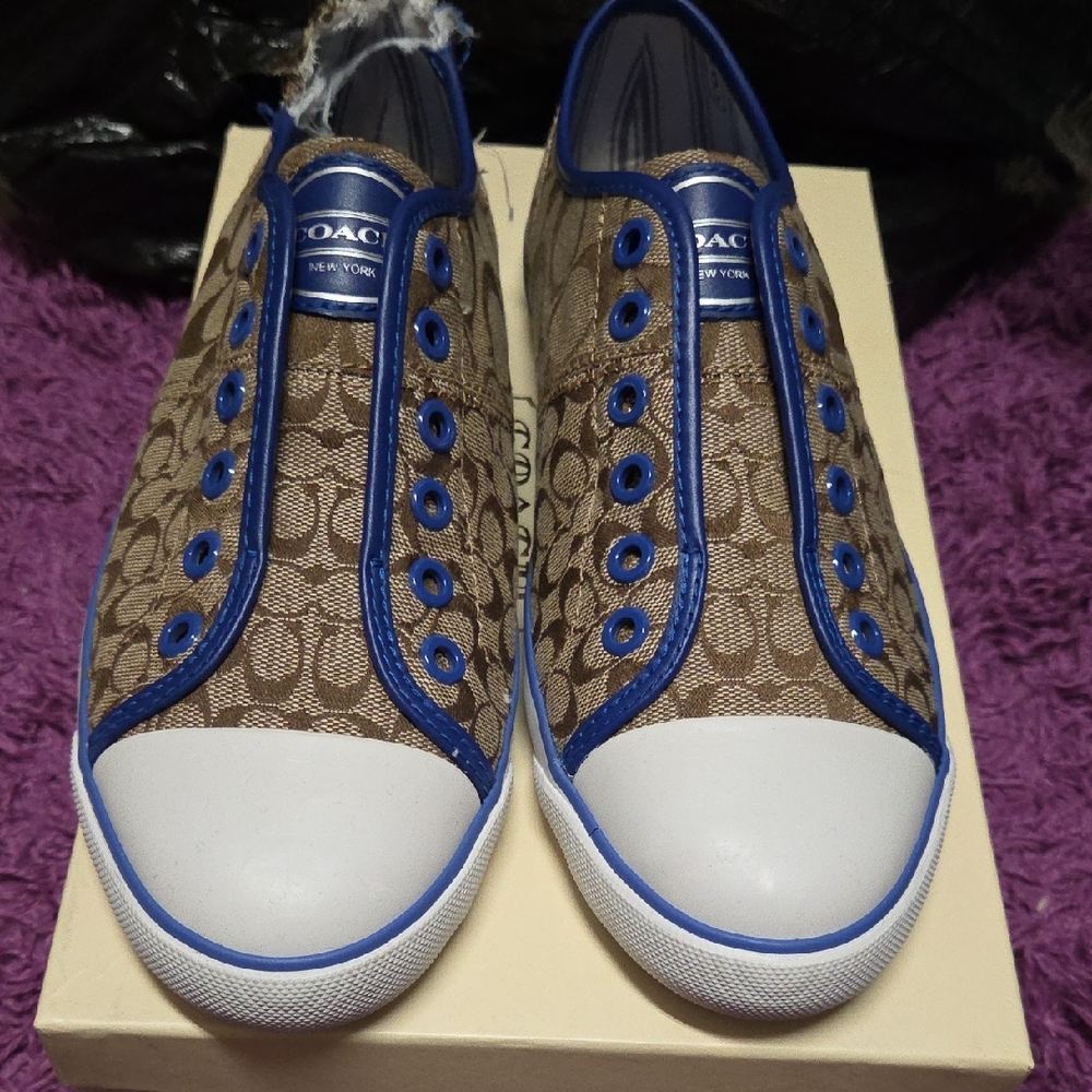 Coach Tan and Blue Casual Sneakers